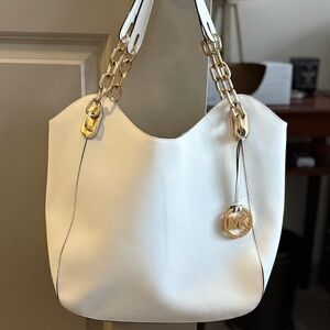 Michael Kors White Handbag With Gold Chain
